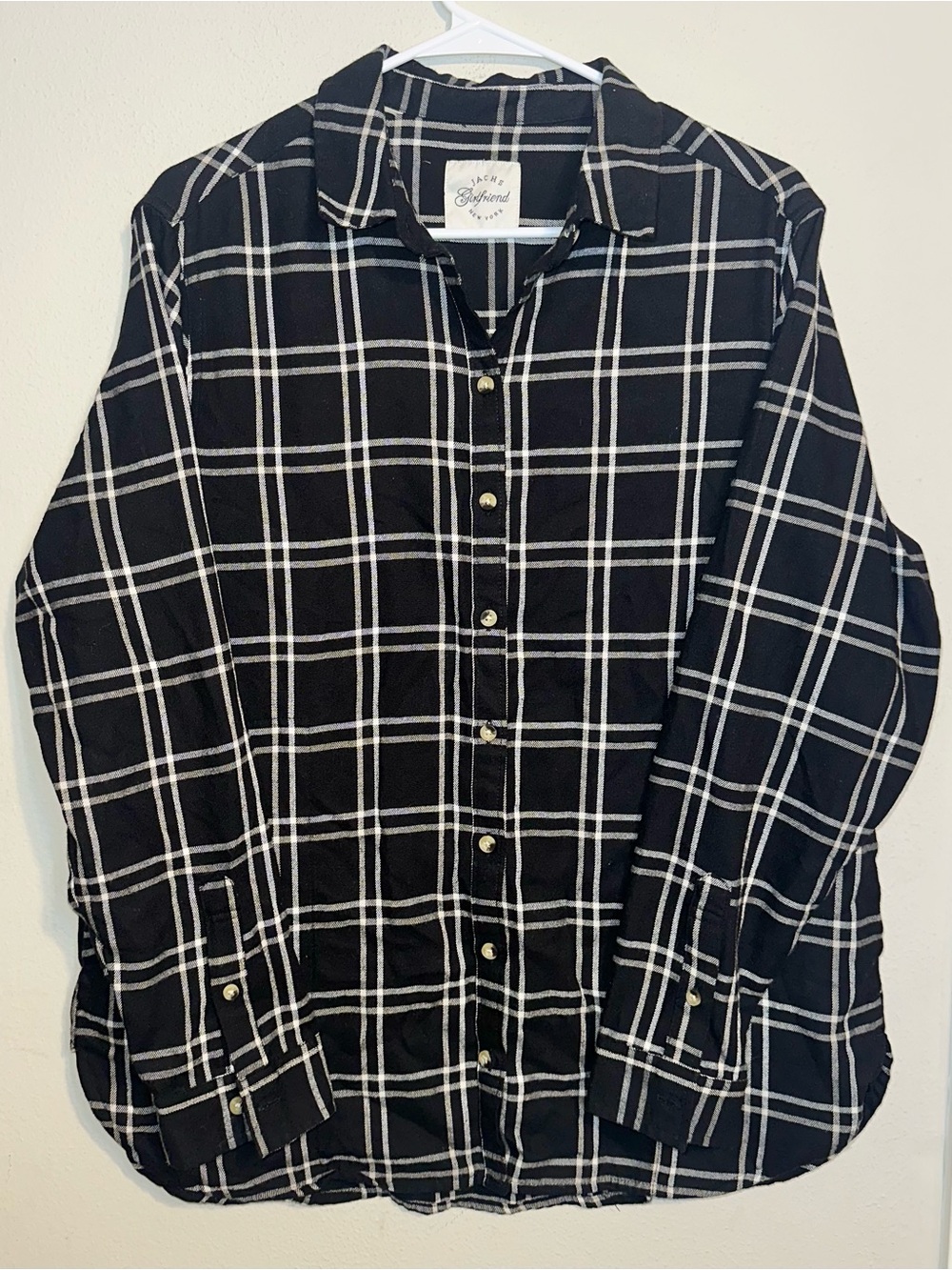 Jachs Black and White Windowpane Plaid Button Down Shirt